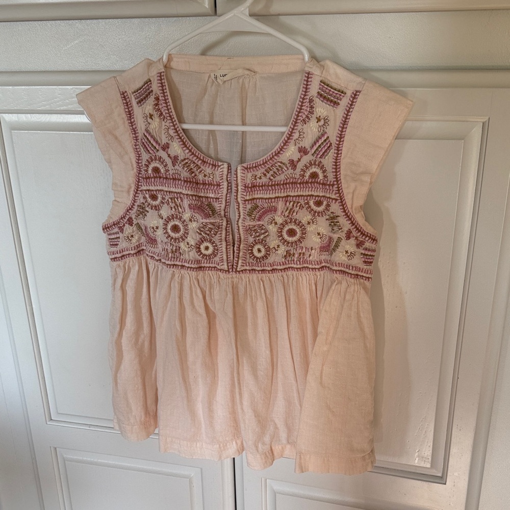 Lucky Brand Light Pink Embroidered Top